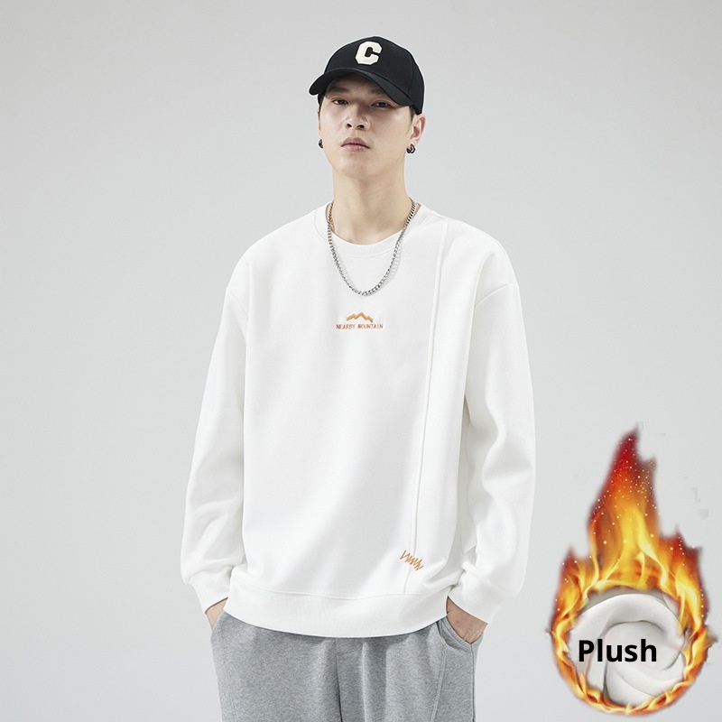 Felpa invernale imbottita con fodera in pile Anyang per uomo 2024, nuovo strato di base con scollo rotondo, calda e casual da uomo_voghion.com