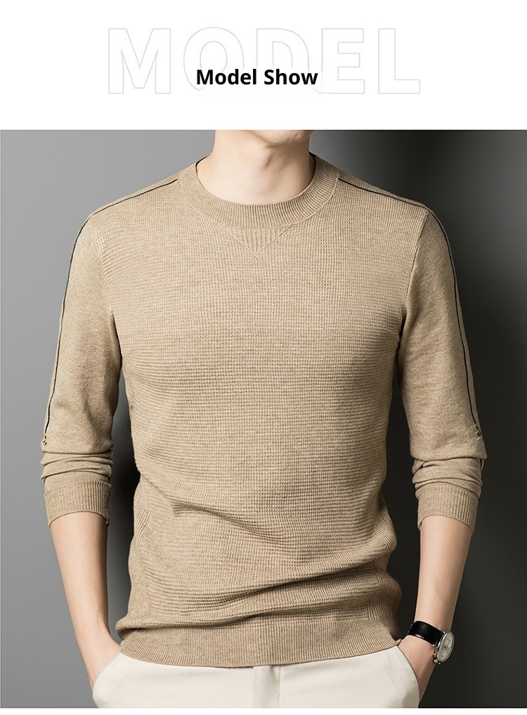boy Thin Long Sleeve Knitted Wool For Men, Spring And Autumn, Round Neck, Casual Versatile Stretchy Trendy Fashion Base_voghion.com
