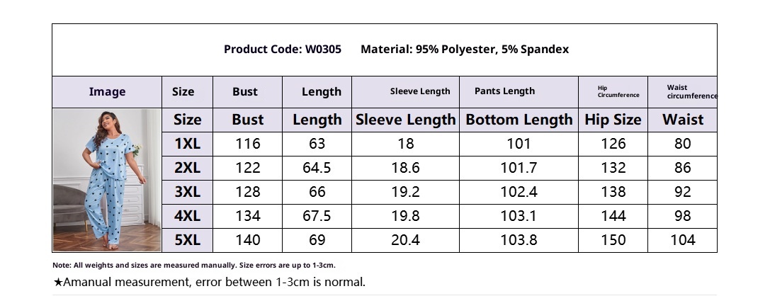 ChicShe European And American Style Cro-Border Plu Size Women' Looe Short Sleeve Heart Print Long Pant Set Homewear_voghion.com