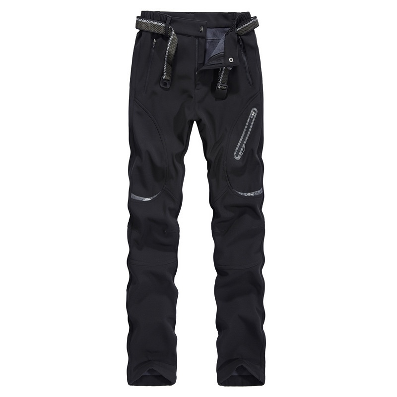 001 New Couple Soft Shell Men And Women Fleece Lined Thickened Plus Size Windproof Waterproof Outdoor Hiking Cycling Pants_voghion.com