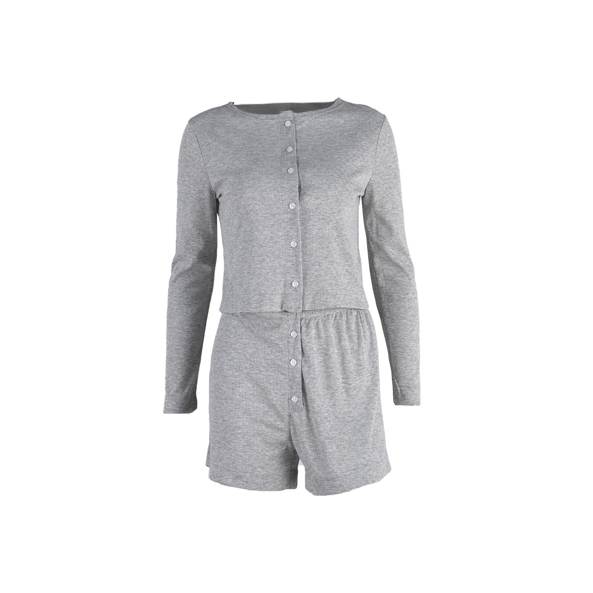 ChicShe Cross-Border Gray Long-Sleeve Shorts Pajama Set European And American 2025 Spring New Knitted Pajamas Export Home Wear_voghion.com