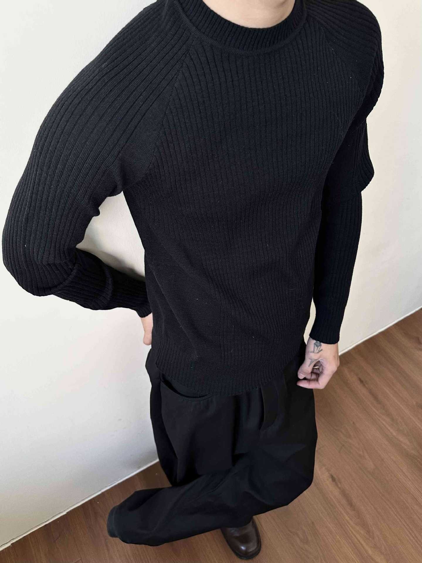 ragazzo MADEEXTREME Maglione largo a coste Old Money Slim Fit Manica lunga Strato base Girocollo Unisex_voghion.com