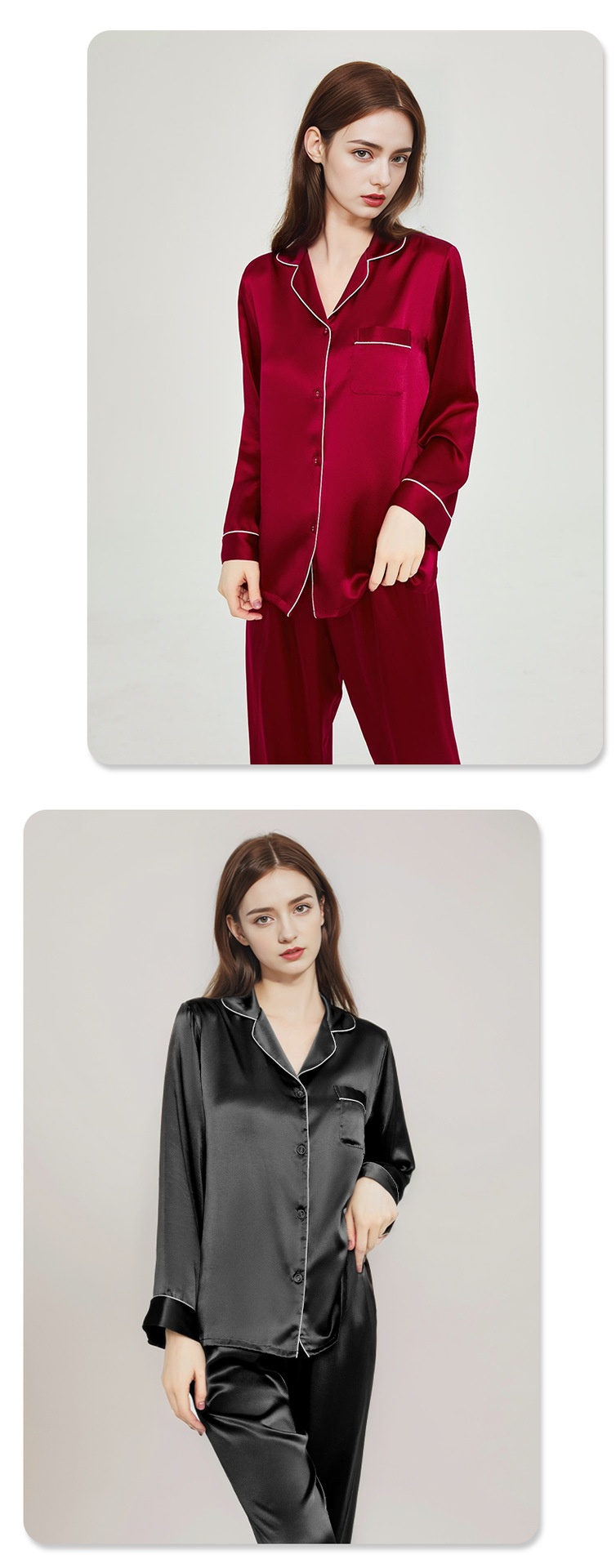 ChicShe European And American Plus Size Pajamas For Women Summer New Sleeve Long Pants 100% Mulberry Silk Thin Homewear Set_voghion.com