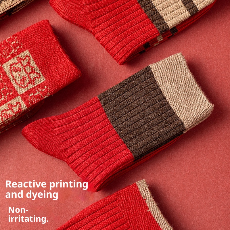 Lillian Damen Herbst Winter Wadenlange Kaschmir-Weihnachtssocken Sternzeichen Trend Rote Wollsocken_voghion.com