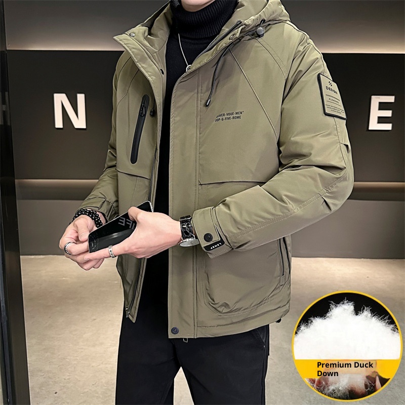 Winterdaunenjacke im gleichen Stil für Herren, trendige Marke, attraktive Kapuzenjacke, Arbeitskleidung, dicker, warmer Mantel_voghion.com