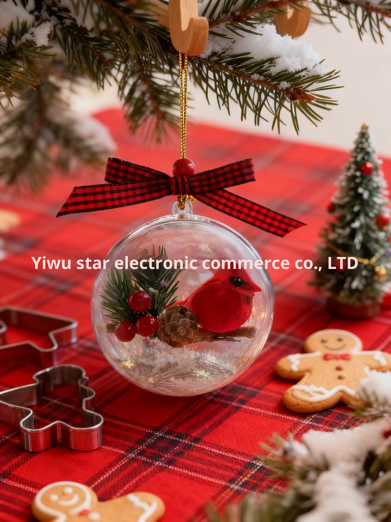 Lillian Cross-Border Tree Ornaments Transparent 3D Red Simulation Robin Bird Decoration Ball Christmas_voghion.com