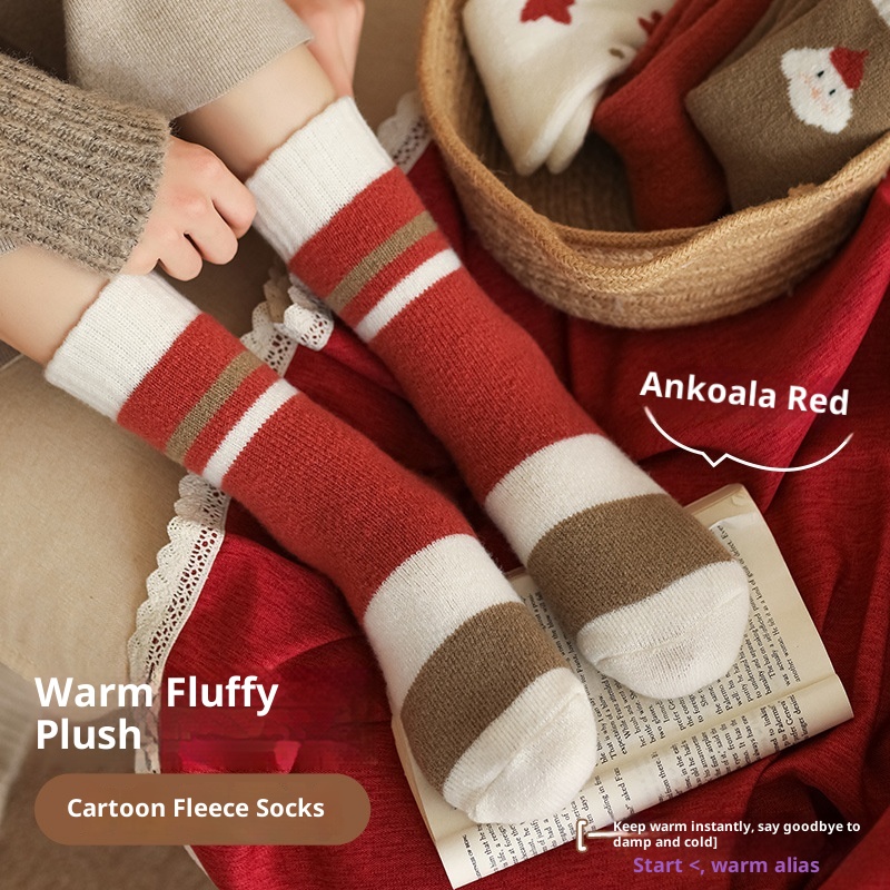 Lillian Thick For Women, Autumn And Mid-Calf Socks, 2024 New Winter Fleece-Lined Thickened Warm Red Christmas Terry Long Socks_voghion.com