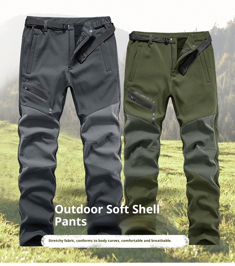 001 Outdoor Sports Casual Softshell For Men, Autumn Winter Fleece-Lined Thickened Warm Hiking Pants, Waterproof And_voghion.com