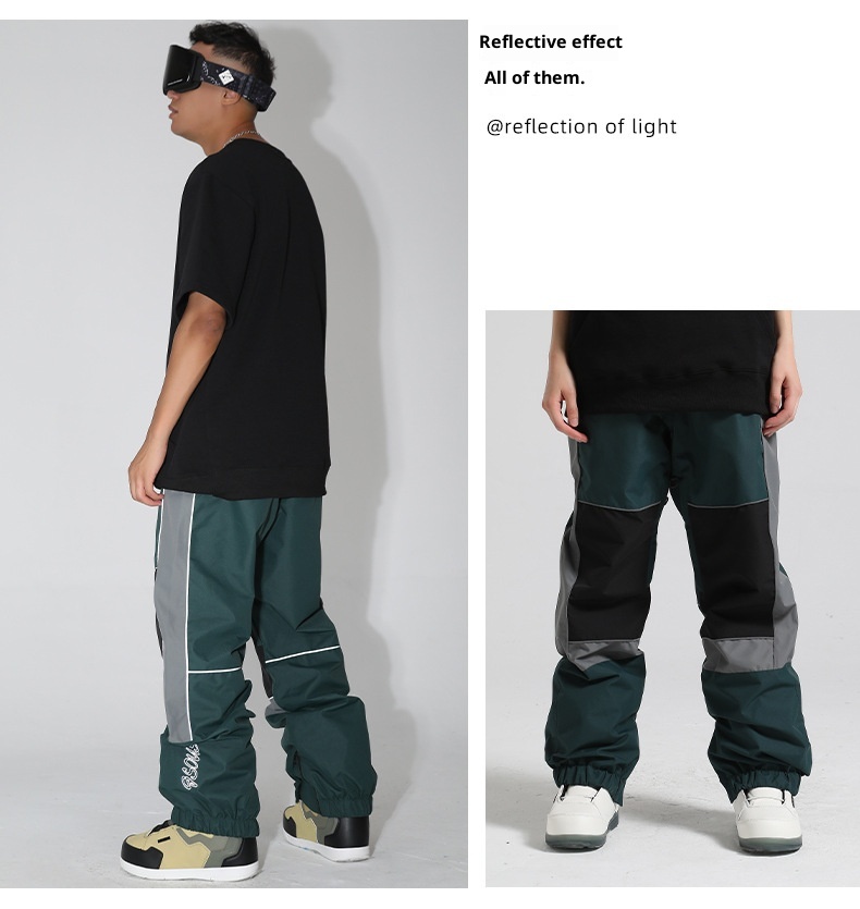 001 New Winter Snowboard Pants For Men, Reflective, Plus Size, Windproof, Waterproof, Breathable, Workwear, Warm Snow Pants,_voghion.com