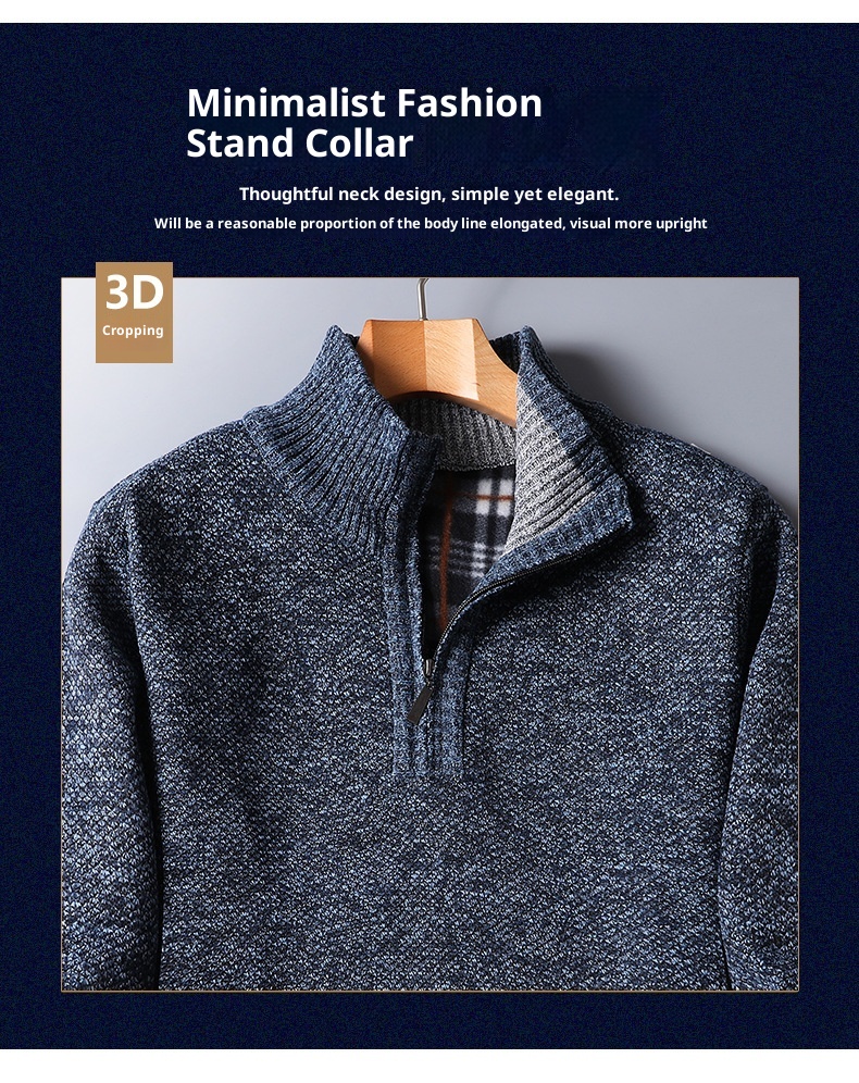 Herren-Pullover mit Reißverschluss, locker gestrickt, Herbst/Winter, Fleecegefüttert, verdickt, für den Großhandel, Herren-Strickjacke mit Reißverschluss, Herbst/Winter_voghion.com