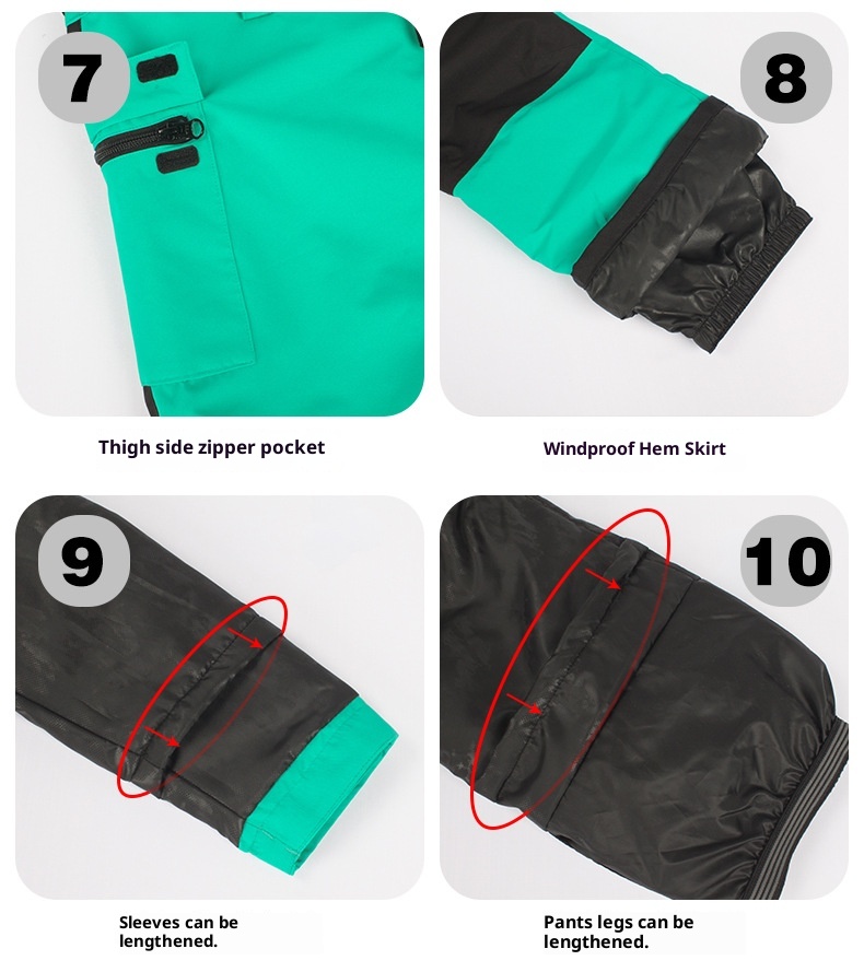 001 New Children's Ski One-Piece Girls' Set Color Block Waterproof Windproof Warm Single And Double Board Suit Snow Pants_voghion.com