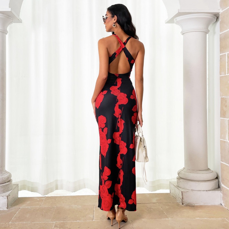 ChicShe 2025 Primavera Europa e America Commercio Estero Moda Donna Stampato Lungo Sexy Spalline Abito All'ingrosso_voghion.com