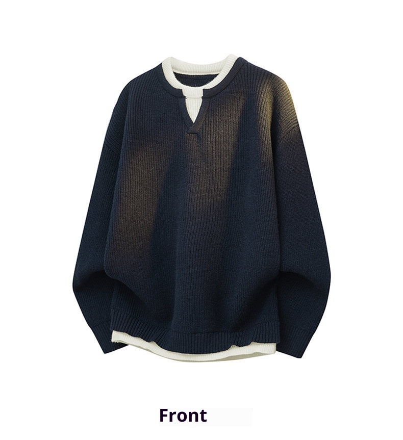 boy Boy Boy Cross-Border Autumn Winter Two-Piece Knitted Sweater Men's Lazy Style Pullover Loose Fit Base Layer_voghion.com