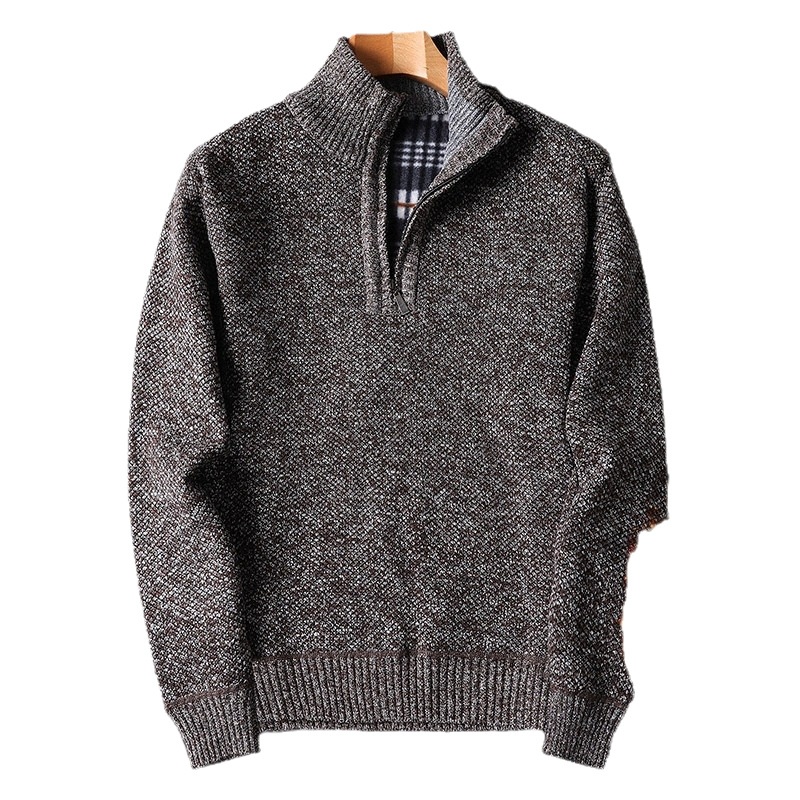 Herren-Pullover mit Reißverschluss, locker gestrickt, Herbst/Winter, Fleecegefüttert, verdickt, für den Großhandel, Herren-Strickjacke mit Reißverschluss, Herbst/Winter_voghion.com