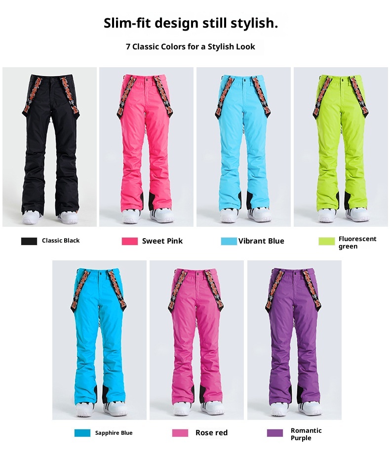 001 Gsousnow Damen Winddicht Wasserdicht Verdickt Warm Skianzug Snowboard Schneehose mit Riemen_voghion.com