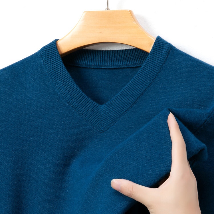 Maglione da uomo in maglia con scollo a V, 100% lana primaverile e autunnale, per la mezza età, caldo e comodo_voghion.com