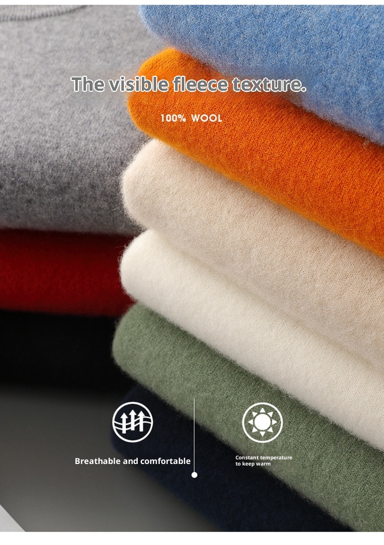 Maglione da uomo in pura lana, lavorato a maglia, tinta unita, con collo alto, in cashmere, autunno e inverno_voghion.com