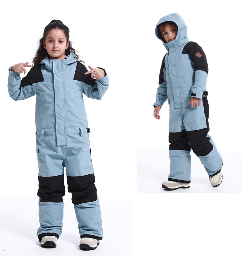 001 New Children's Ski One-Piece Girls' Set Color Block Waterproof Windproof Warm Single And Double Board Suit Snow Pants_voghion.com