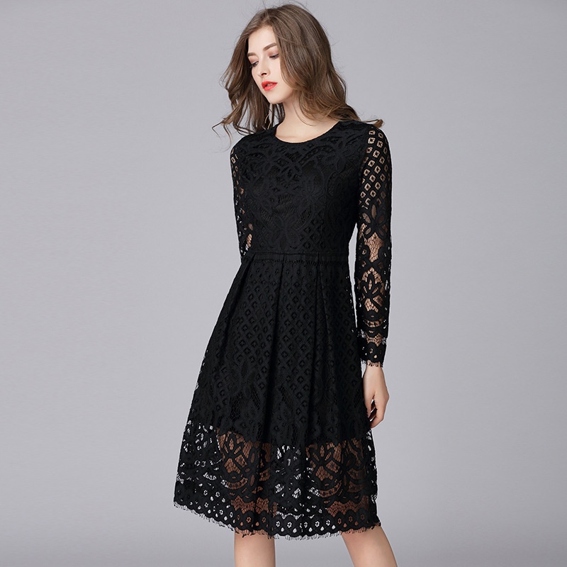 ChicShe Size Women's Black For Foreign Trade, European And American Fashion, Lace Trim, Plus Size, 100kg Dress_voghion.com