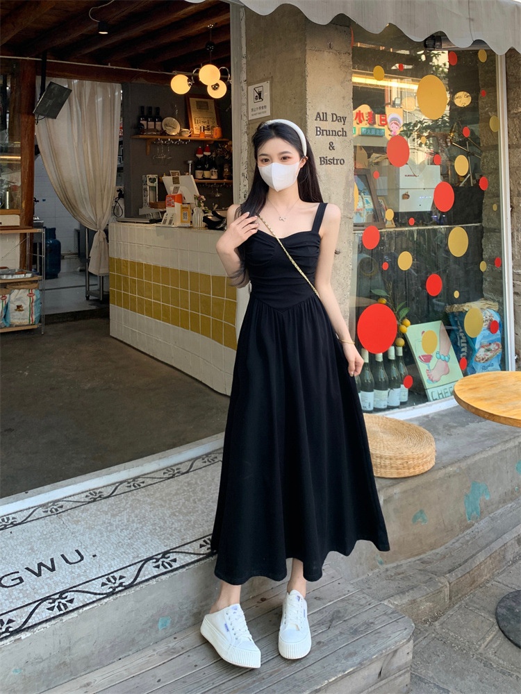 ChicShe Damen Plus Size Schwarzes Trägerkleid Sommer 2024 Fat MM Französisches Retro-Kleid in Midi-Länge mit taillierter Passform_voghion.com