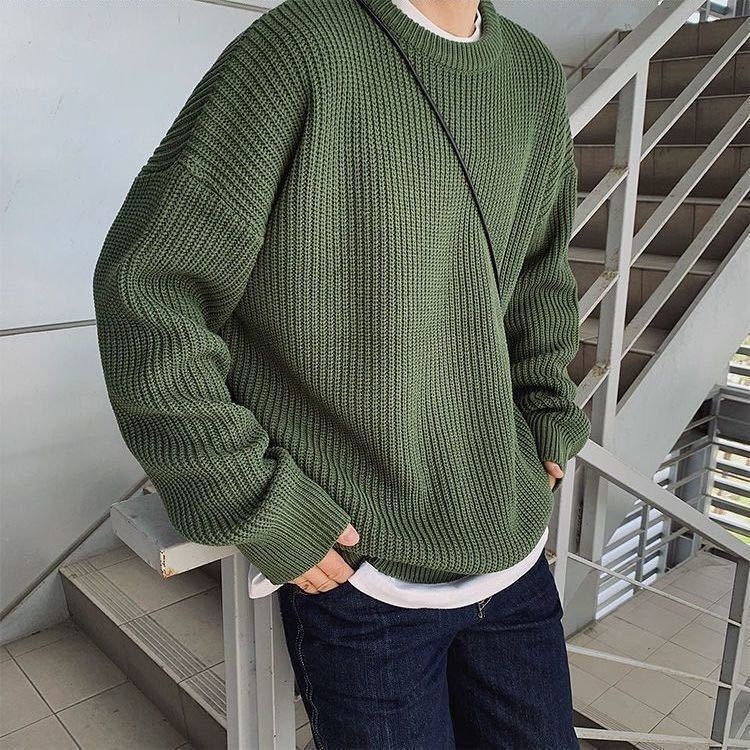 boy Boy Boy Round Neck Sweater Men 2025 New Autumn Winter Inner Layer Base Knitwear Loose Thickened Ins Korean Style Trendy_voghion.com
