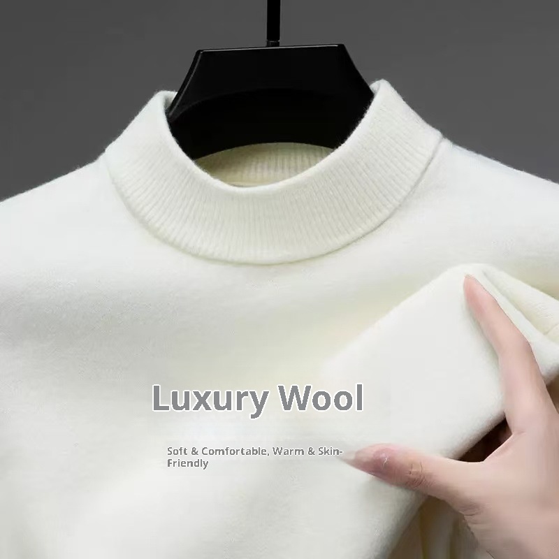 Herren-Halbrollkragenpullover aus 100 % reiner Wolle, warm, gestrickt, Übergröße, lässig, mittelhoher Kragen, Kaschmirbasis, Herbst/Winter_voghion.com