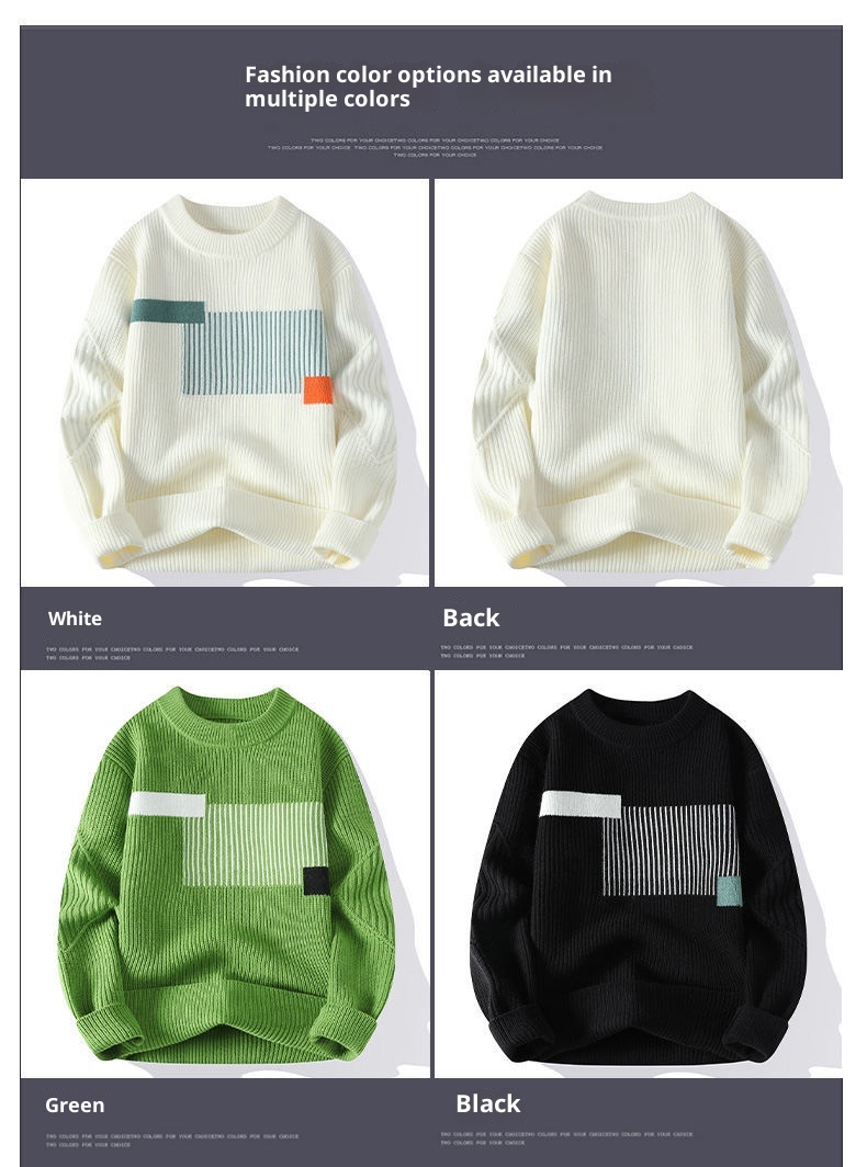 Herren-Strickpullover für Herbst/Winter: Neuer, dicker Fleece-Rundhalspullover für Teenager – Warme Basisschicht_voghion.com