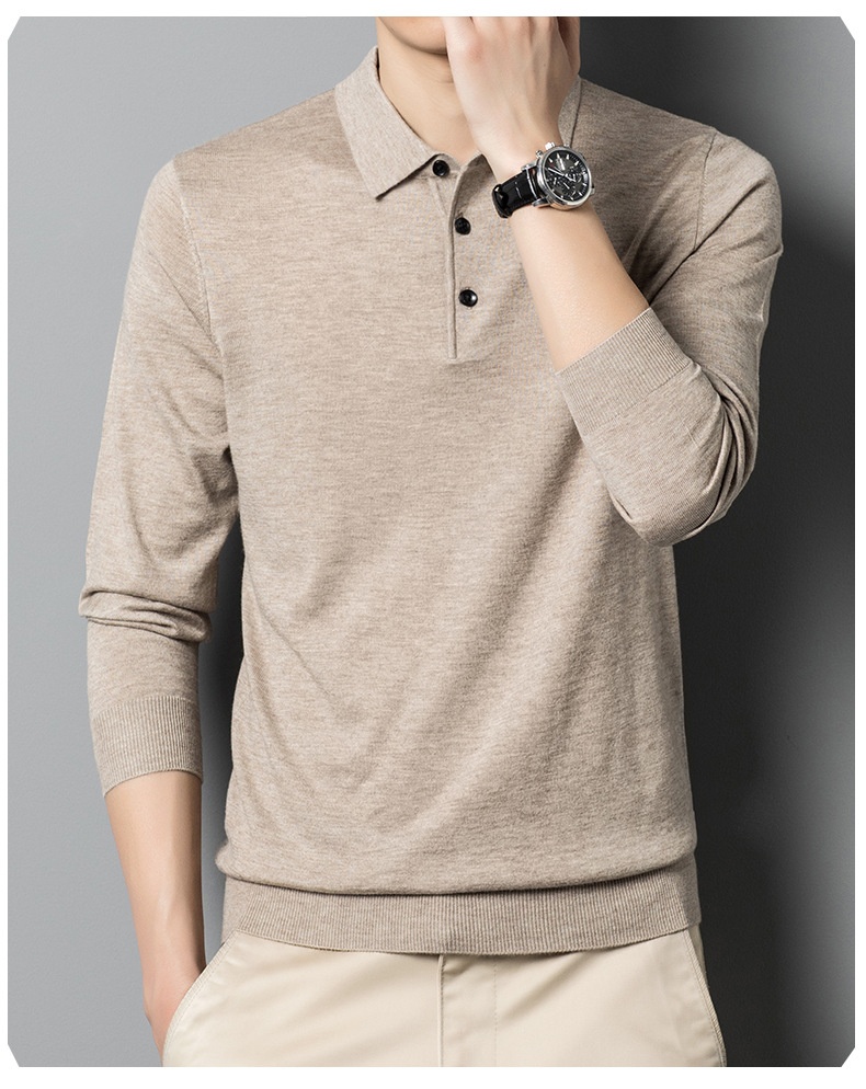 boy Boy Boy Autumn Thin Wool Men, High-End Business Turn-Down Collar Dad Sweater, Loose Base Knit Sweater For Men_voghion.com