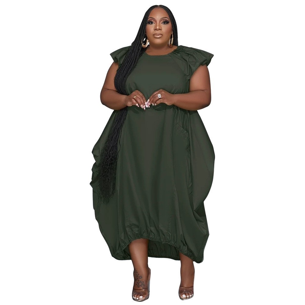ChicShe N7834 Cross-Border Source European And American Fashion Plus Size Women's Solid Color Double Pocket Loose Dress_voghion.com