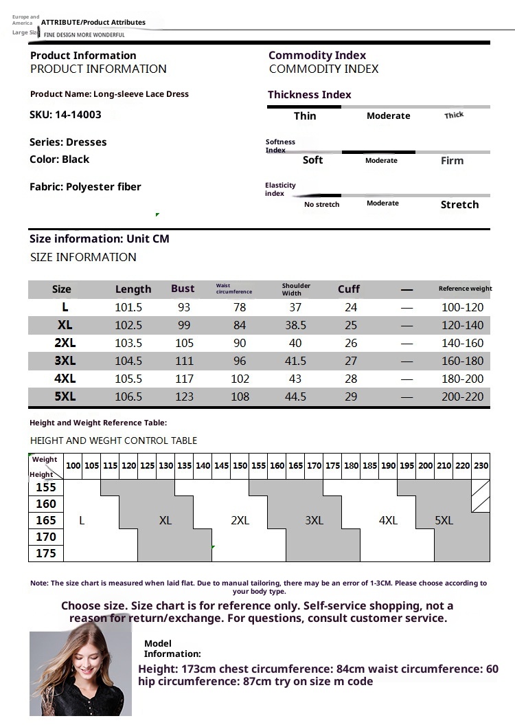 ChicShe Size Women's Black For Foreign Trade, European And American Fashion, Lace Trim, Plus Size, 100kg Dress_voghion.com