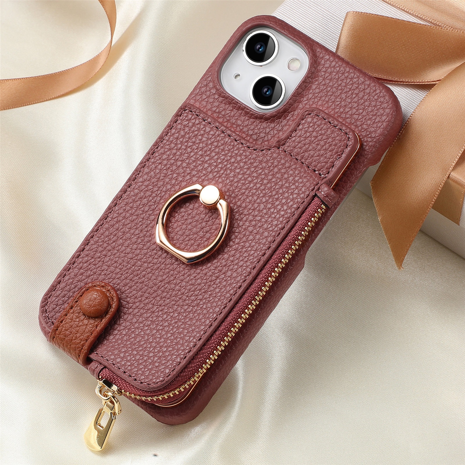 TechGlobe Compatible With 17 Air Lychee Texture Top And Bottom Opening Electroplated Oil Edge Solid Color Ring Card Slot_voghion.com