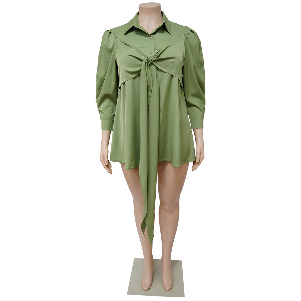 ChicShe N7626 Cro-border European And American Fahion Plu Size Women' Sexy Solid Color Lace-up Shirt-tyle Mini_voghion.com