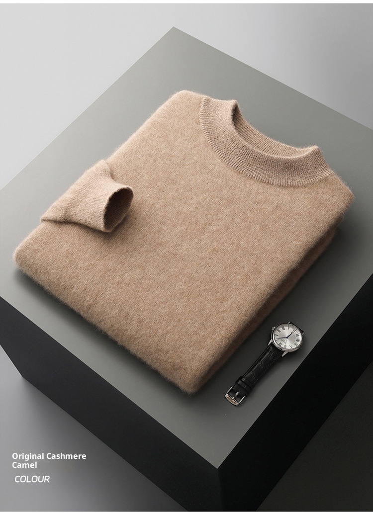 Maglione da uomo in pura lana, lavorato a maglia, tinta unita, con collo alto, in cashmere, autunno e inverno_voghion.com