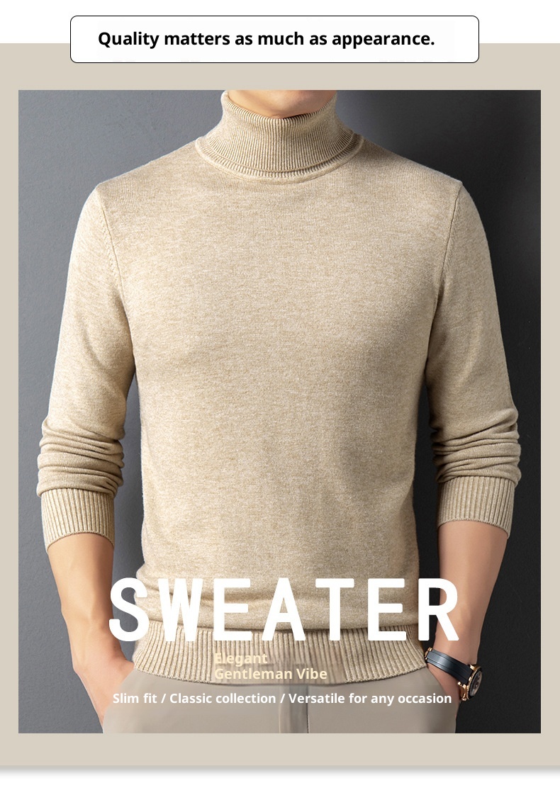Maglione da uomo di mezza età, casual, lavorato a maglia, a collo alto, doppio risvolto, per il commercio estero transfrontaliero, autunno inverno_voghion.com