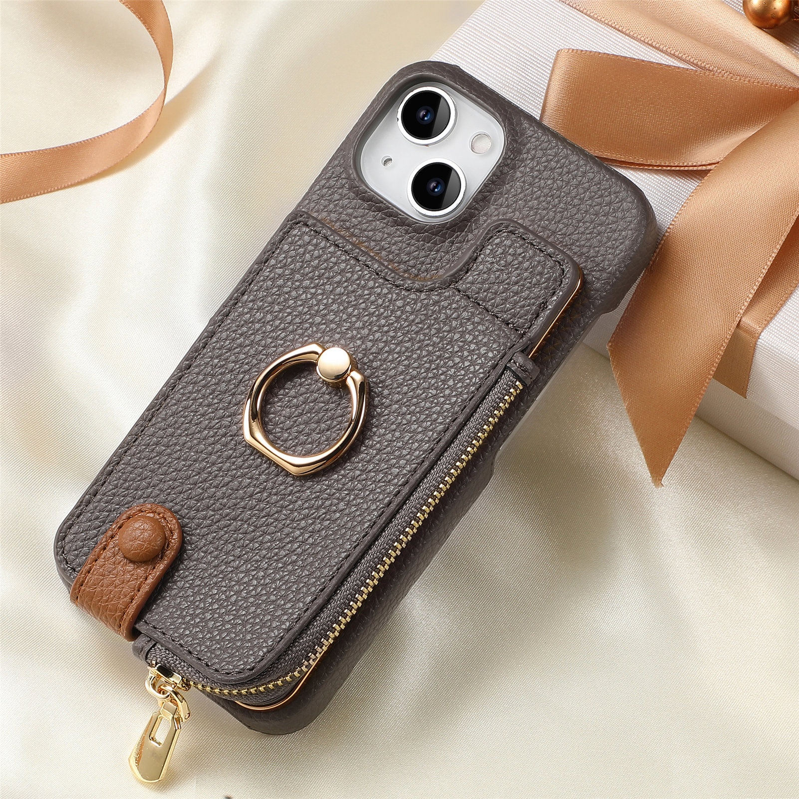 TechGlobe Compatible With 17 Air Lychee Texture Top And Bottom Opening Electroplated Oil Edge Solid Color Ring Card Slot_voghion.com