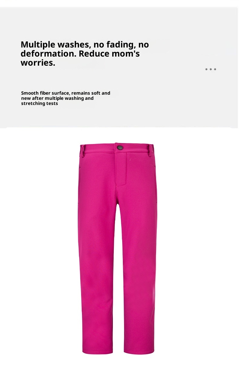 001 2023 Kinder-Fleece-gefütterte, wind- und wasserdichte, einfarbige Softshell-Wanderhose für Jungen und Mädchen, geeignet für Bergsteigen._voghion.com