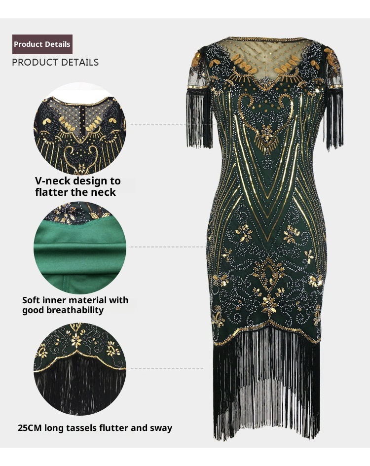 ChicShe 1920S Retro Ball Gown With Embroidery And Tassels, Cocktail Party Plus Size Sequin Beaded Mesh Dress_voghion.com
