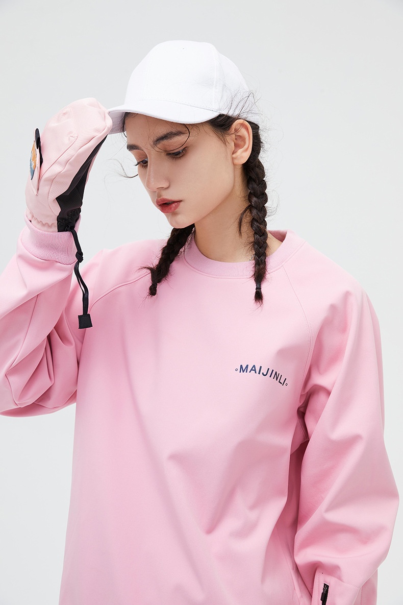 001 Bluza z kapturem, wiatroszczelna, wodoodporna, snowboardowa, narciarska, dla kobiet i mężczyzn, z okrągłym dekoltem, z kolorowym odblaskowym polarem, modne spodnie z szelkami_voghion.com