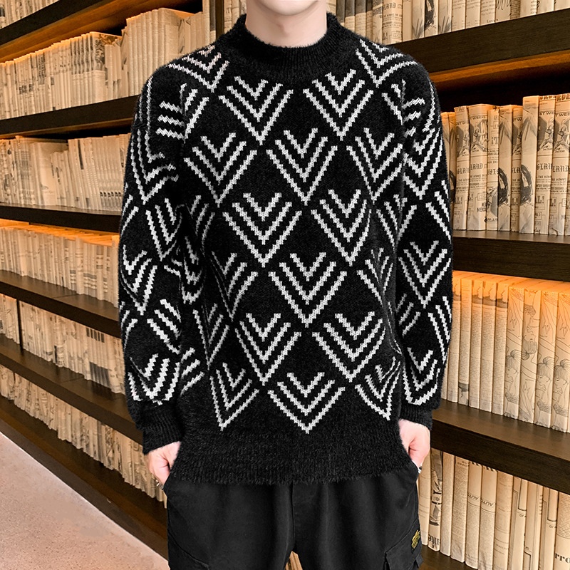 Jungen-Pullover aus Nerzfell für Teenager, dicker Winterpullover mit halbem Rollkragen, warmes Basishemd für Mittel- und Oberstufe_voghion.com