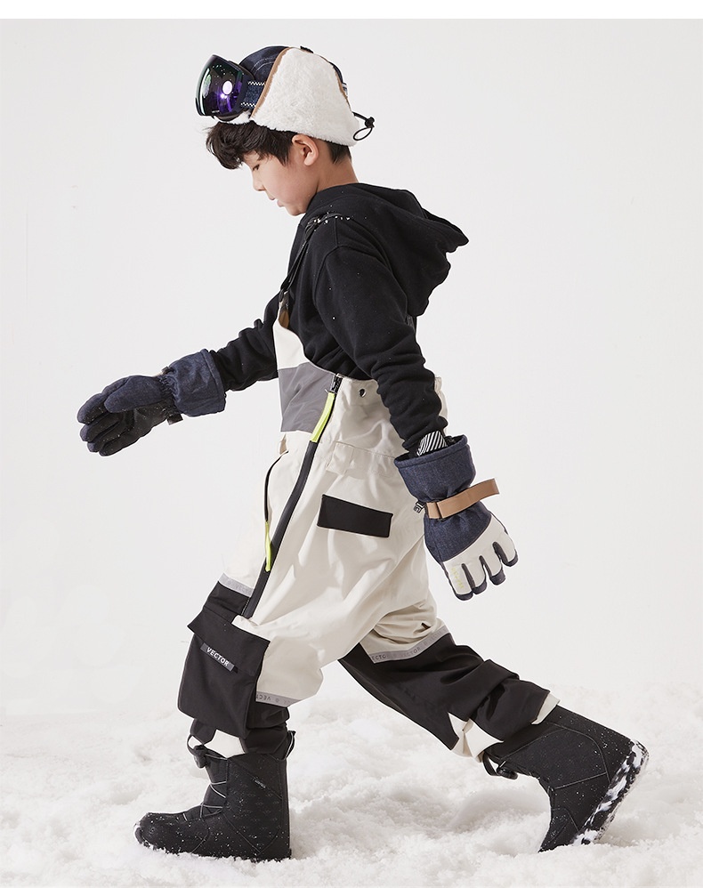 001 VECTOR Children's Overalls Ski Boys Girls Color Block Warm Waterproof Windproof New Style Suspender Pants_voghion.com
