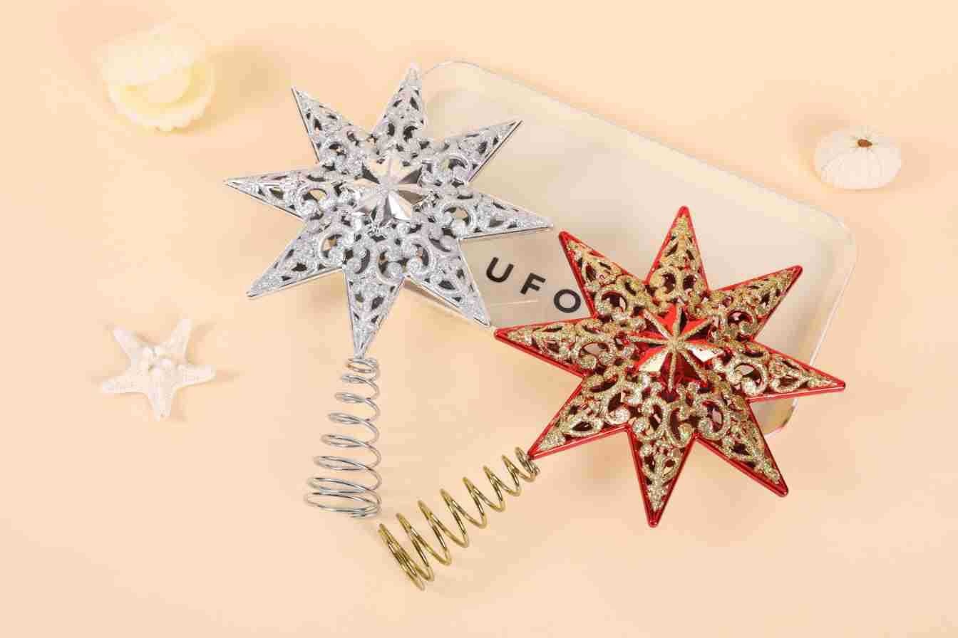 Étoile de Noël Lillian 20 cm 3D saupoudrée de poudre, petite étoile à cinq branches, accessoire de décoration pour sapin._voghion.com