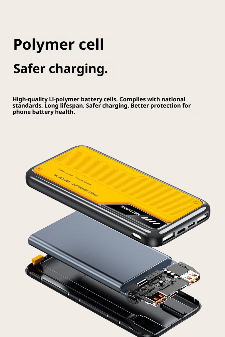 techglobe 66W Fast Charging 10000mAh 20000mAh Built-in Cable New Model Bank Ultra-thin Portable Mobile Power Supply Wholesale_voghion.com