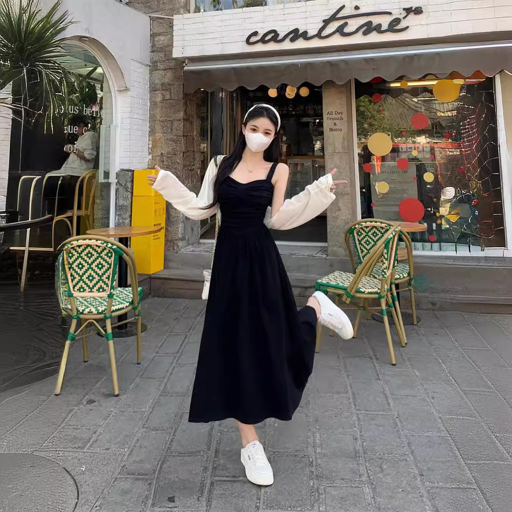 ChicShe Damen Plus Size Schwarzes Trägerkleid Sommer 2024 Fat MM Französisches Retro-Kleid in Midi-Länge mit taillierter Passform_voghion.com