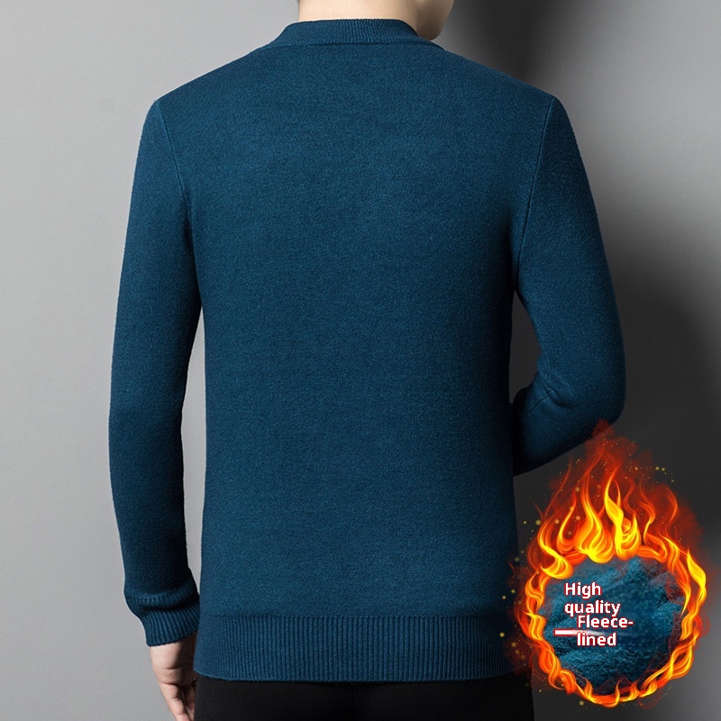 boy Boy Boy Wholesale Winter Fleece-Lined Thickened Men's Knitted Half Turtleneck Wool Sweater Dad's Outfit_voghion.com