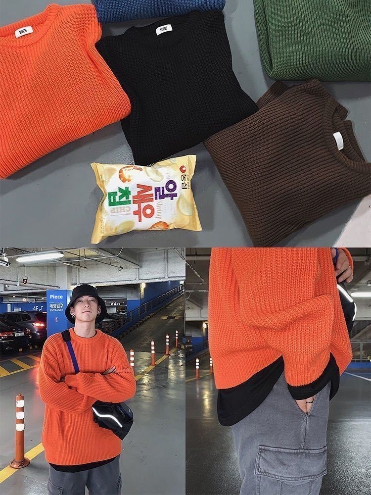 boy Boy Boy Round Neck Sweater Men 2025 New Autumn Winter Inner Layer Base Knitwear Loose Thickened Ins Korean Style Trendy_voghion.com