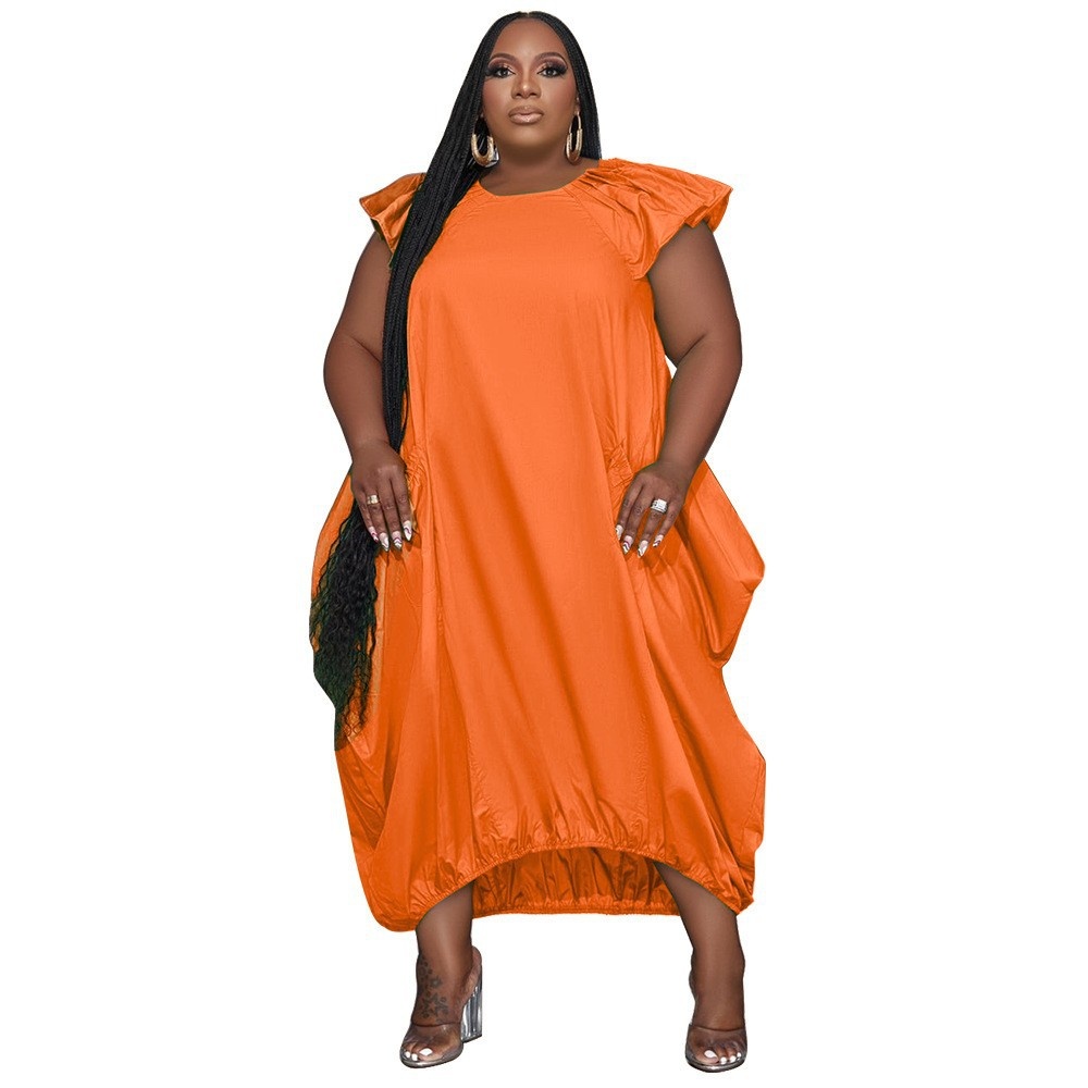 ChicShe N7834 Cross-Border Source European And American Fashion Plus Size Women's Solid Color Double Pocket Loose Dress_voghion.com