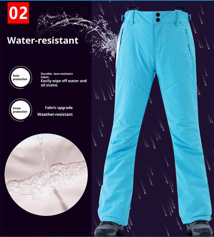 001 Takım Tek Çift Tahta Erkek ve Kadın Salopet Rüzgar Geçirmez Su Geçirmez Sıcak Kar Slim Fit Kore Kayak Pantolonu_voghion.com