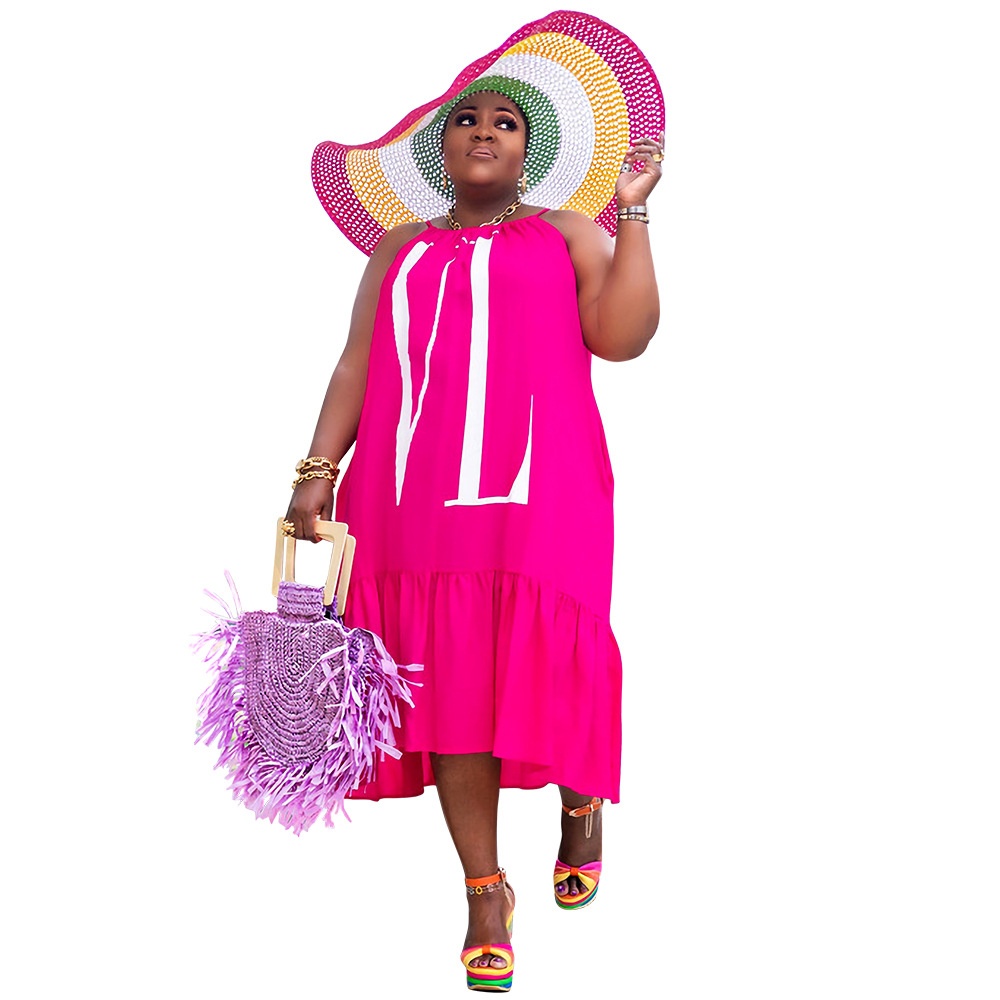 ChicShe European And American Plus Size Women's Fashion Casual Solid Color Positioning Print Nightclub Style Loose Strap Ruffle_voghion.com