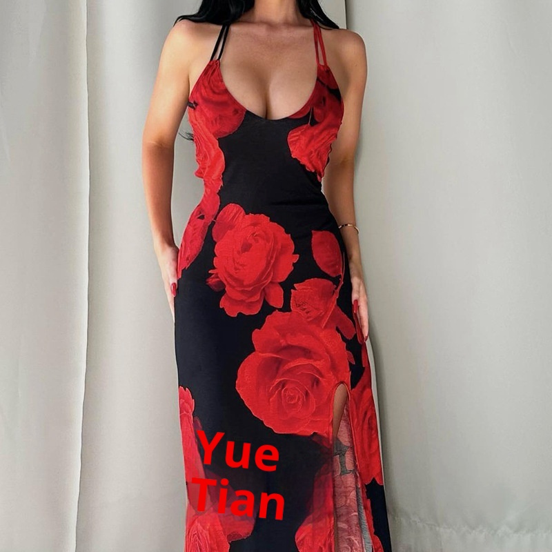 ChicShe 2025 Primavera Europa e America Commercio Estero Moda Donna Stampato Lungo Sexy Spalline Abito All'ingrosso_voghion.com