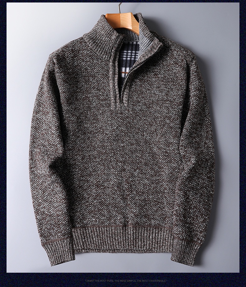Herren-Pullover mit Reißverschluss, locker gestrickt, Herbst/Winter, Fleecegefüttert, verdickt, für den Großhandel, Herren-Strickjacke mit Reißverschluss, Herbst/Winter_voghion.com